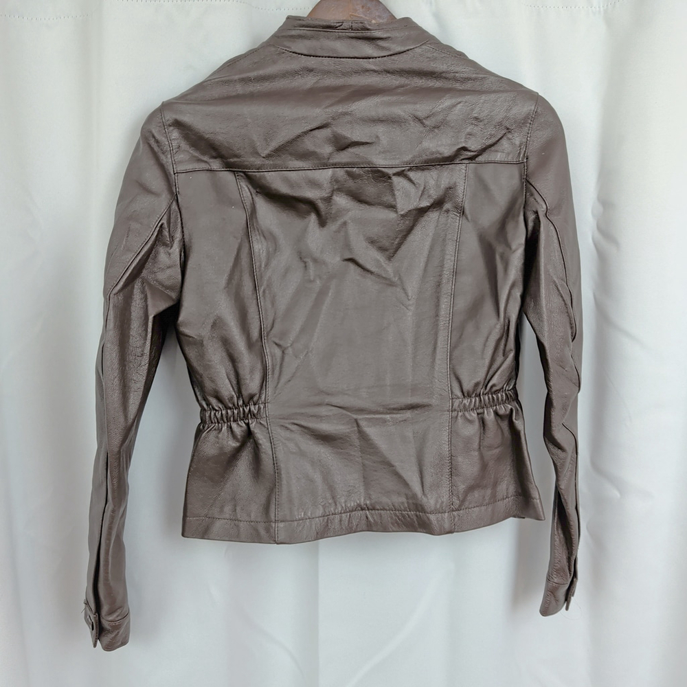 Vintage Ladies' Scrunch Waist Brown Leather Jacket 4 - Picture 8 of 8